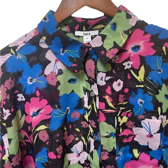 Bar III Chiffon Blue Pink Yellow Floral Button Up Work Casual Blouse sz M NWT - Picture 8 of 10